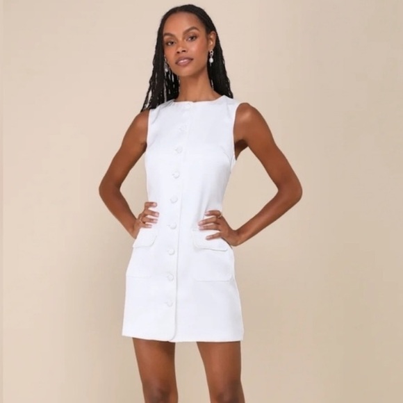 Lulus Dresses & Skirts - Lulu's Chic White Sophisticated Satin Button-Up Mini Dress